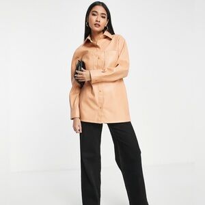 Topshop Faux Leather Shirt in Peach